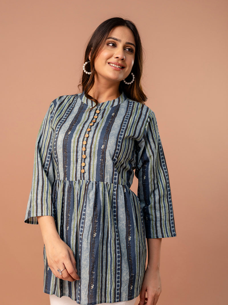 Top – Mandarin Collar, 3/4 Sleeves, Flattering Fit (Sizes S–XXL)