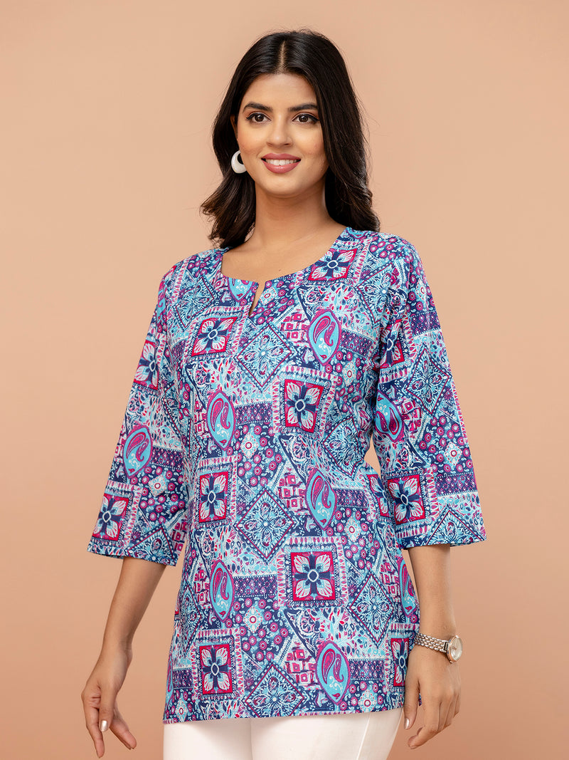Elegant Printed Short Kurti – Soft Cotton, Everyday Style, Sizes S–XXL.