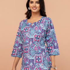 Elegant Printed Short Kurti – Soft Cotton, Everyday Style, Sizes S–XXL.