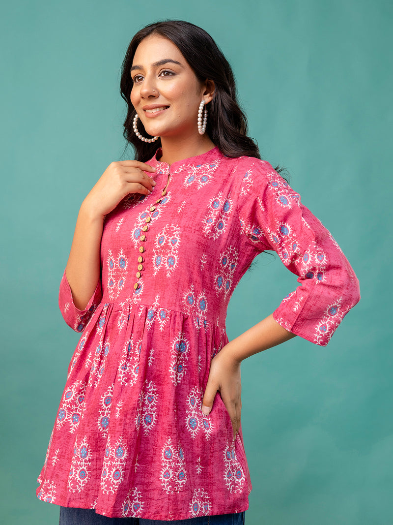 Top – Mandarin Collar, 3/4 Sleeves, Flattering Fit (Sizes S–XXL)