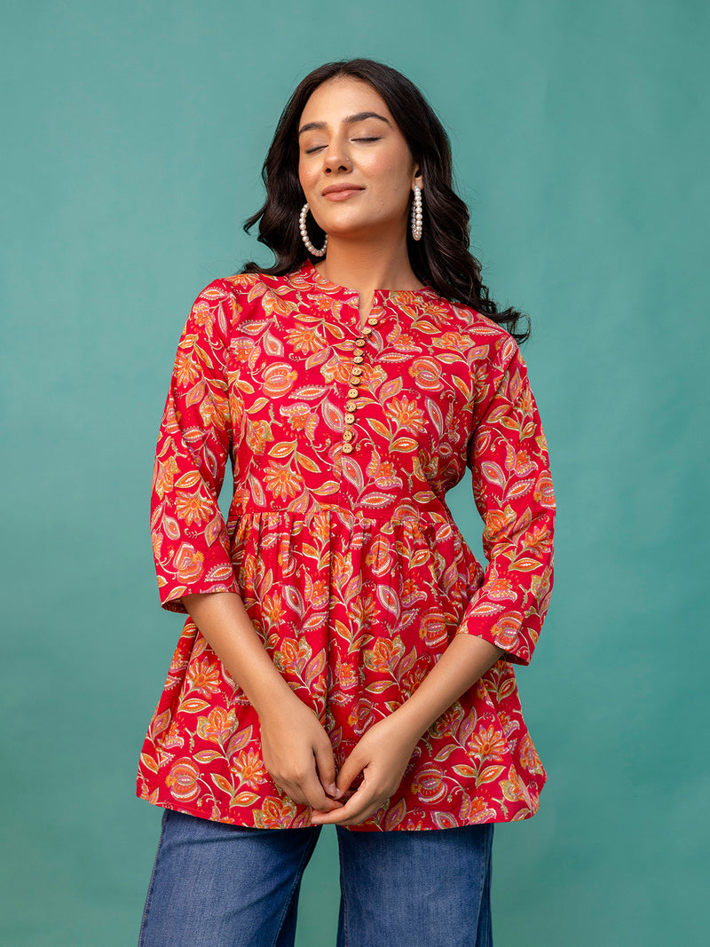 Top – Mandarin Collar, 3/4 Sleeves, Flattering Fit (Sizes S–XXL)