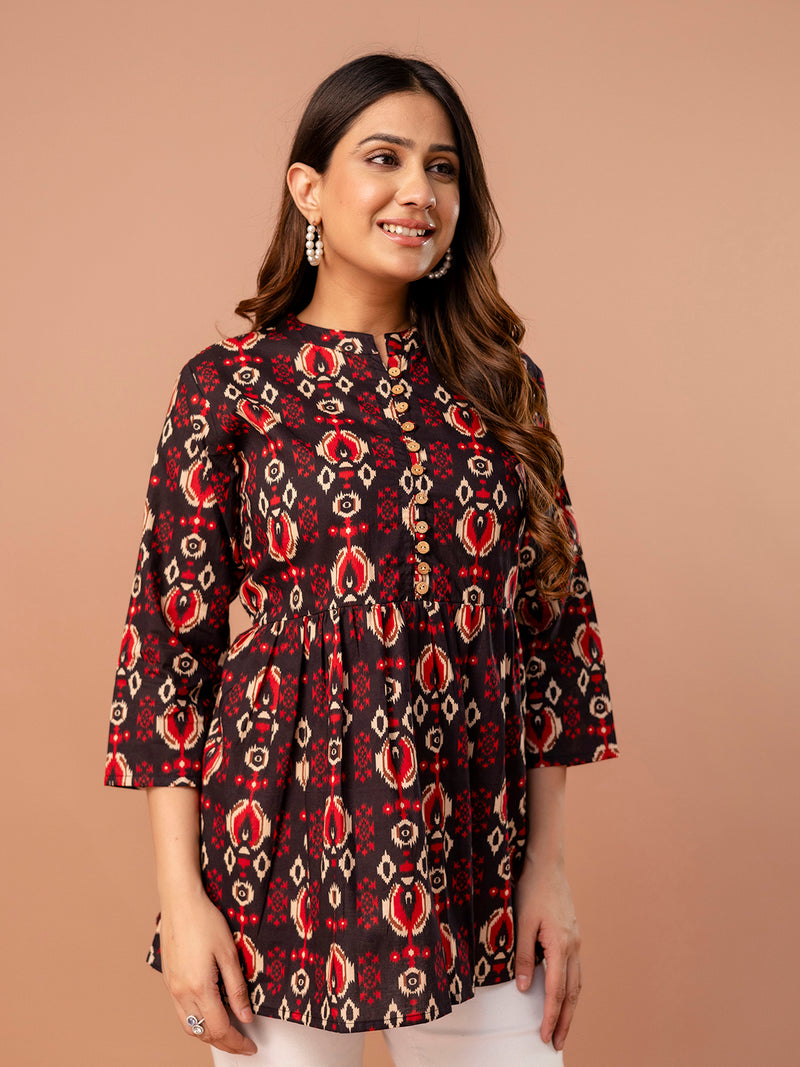 Top – Mandarin Collar, 3/4 Sleeves, Flattering Fit (Sizes S–XXL)
