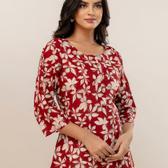 Chic Printed Short Kurti with Round Neck & 3/4 Sleeves