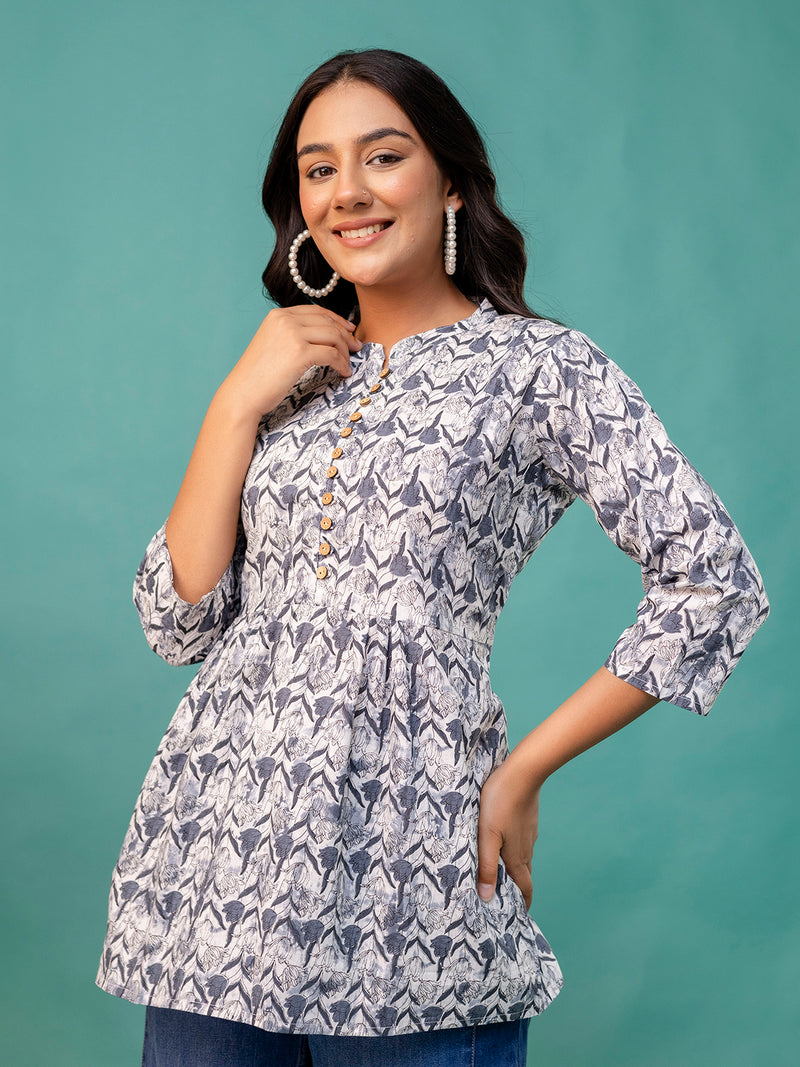 Tunic – Mandarin Collar, 3/4 Sleeves, Flattering Fit (Sizes S–XXL)