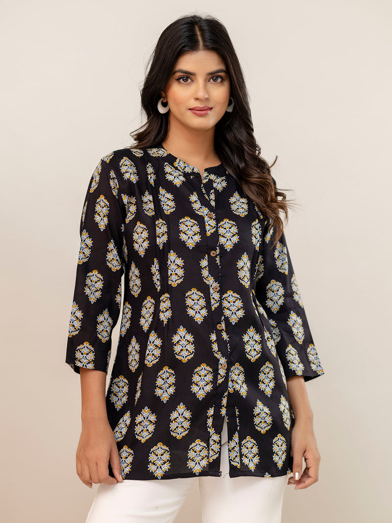 Elegant Mandarin Collar Printed Tunic – Stylish & Comfortable, Sizes