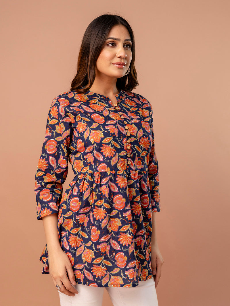Top – Mandarin Collar, 3/4 Sleeves, Flattering Fit (Sizes S–XXL)