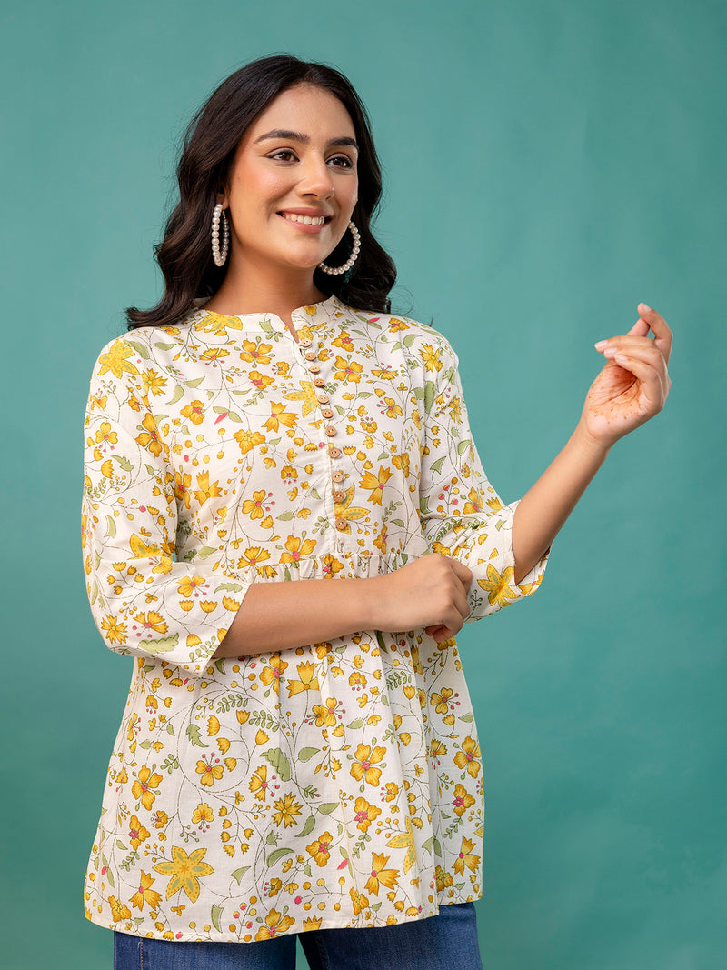 Tunic – Mandarin Collar, 3/4 Sleeves, Flattering Fit (Sizes S–XXL)