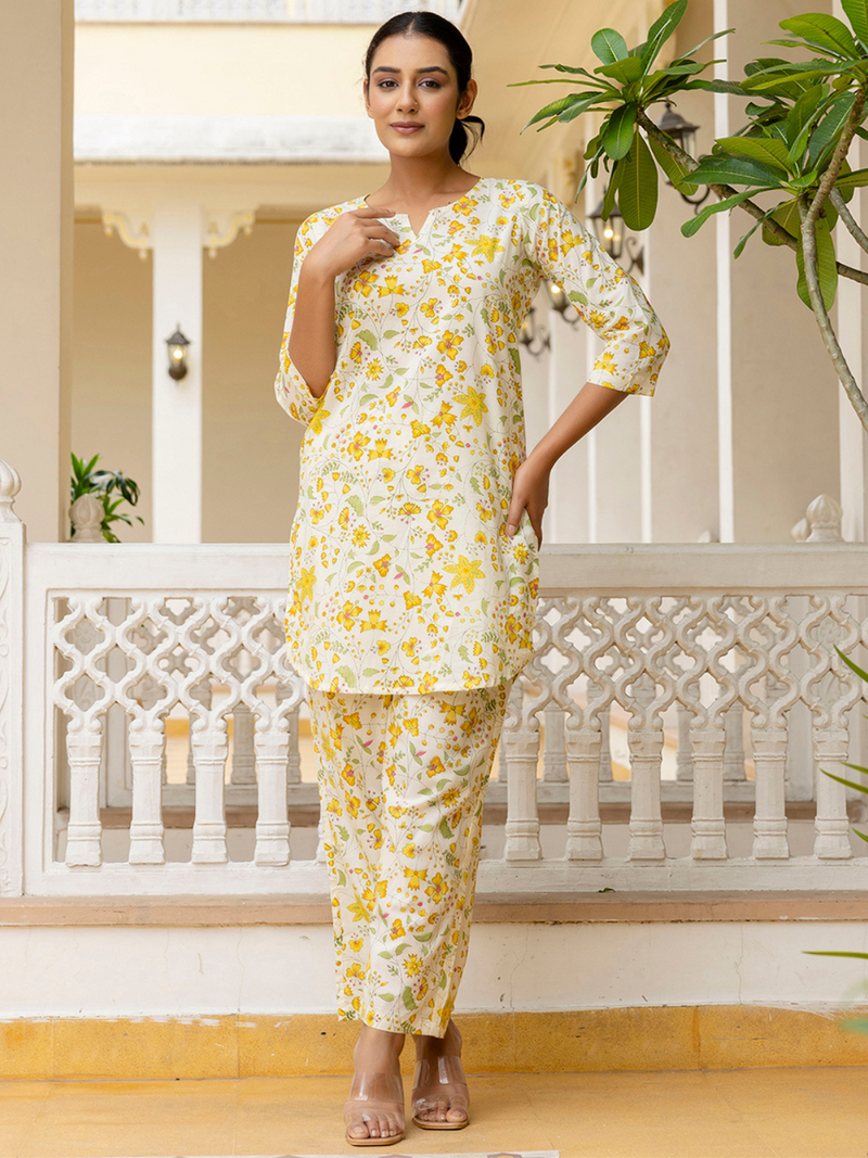 Yellow Breezy Printed Cotton Co-Ord Set for Comfortable All-Day Wear