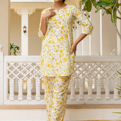 Yellow Breezy Printed Cotton Co-Ord Set for Comfortable All-Day Wear