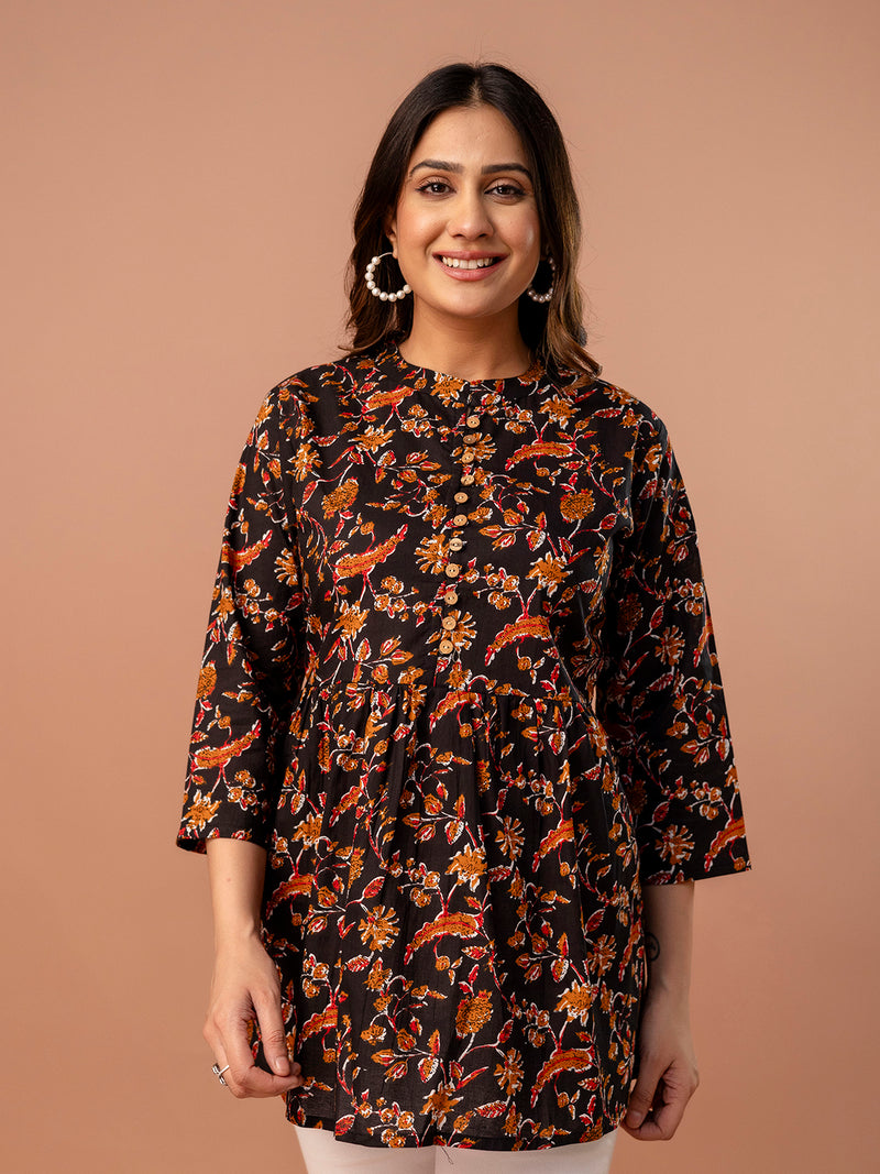 Top – Mandarin Collar, 3/4 Sleeves, Flattering Fit (Sizes S–XXL)
