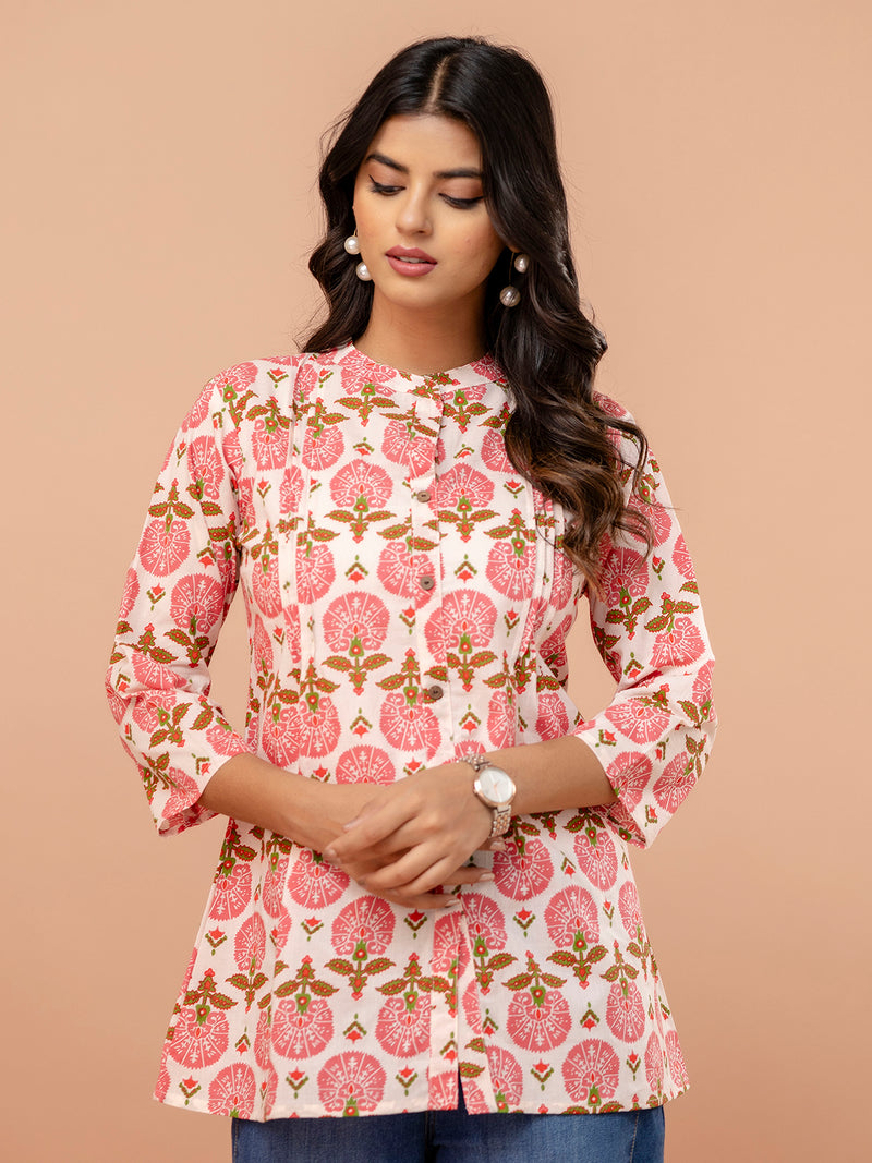 Elegant Mandarin Collar Printed Tunic – Stylish & Comfortable, Sizes