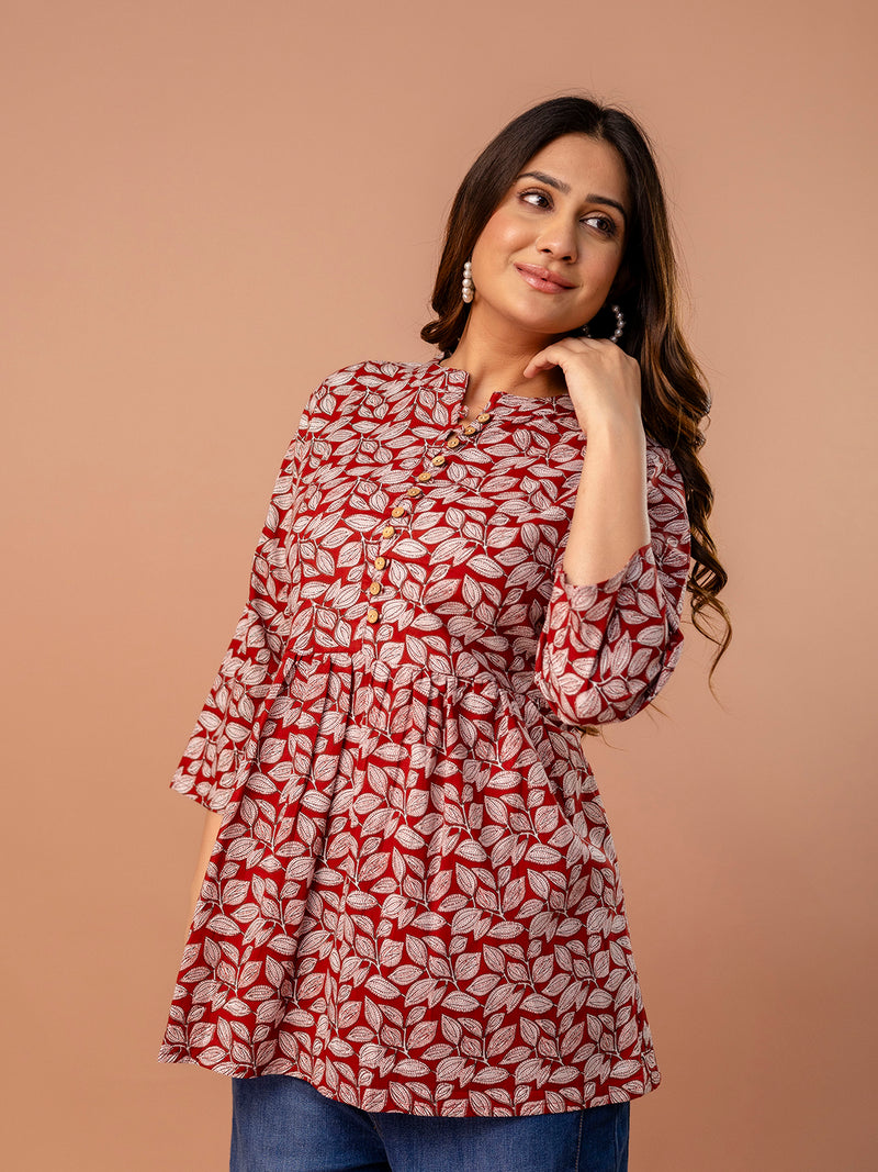 Top – Mandarin Collar, 3/4 Sleeves, Flattering Fit (Sizes S–XXL)