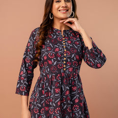 Top – Mandarin Collar, 3/4 Sleeves, Flattering Fit (Sizes S–XXL)