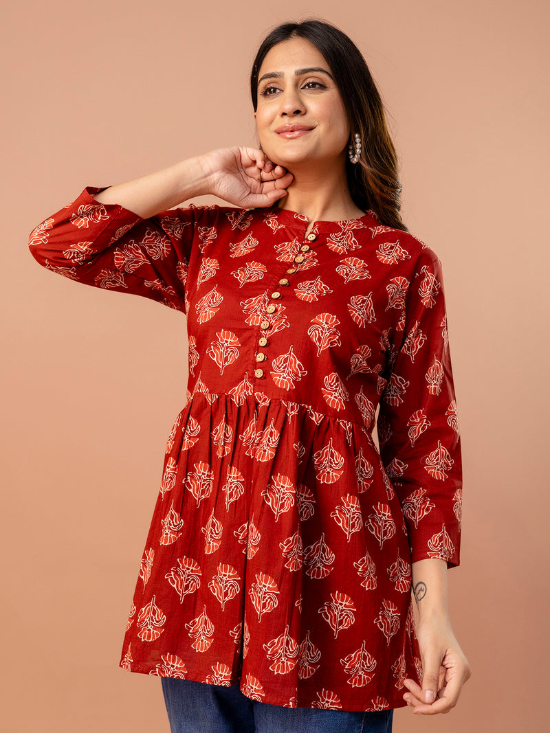 Top – Mandarin Collar, 3/4 Sleeves, Flattering Fit (Sizes S–XXL)