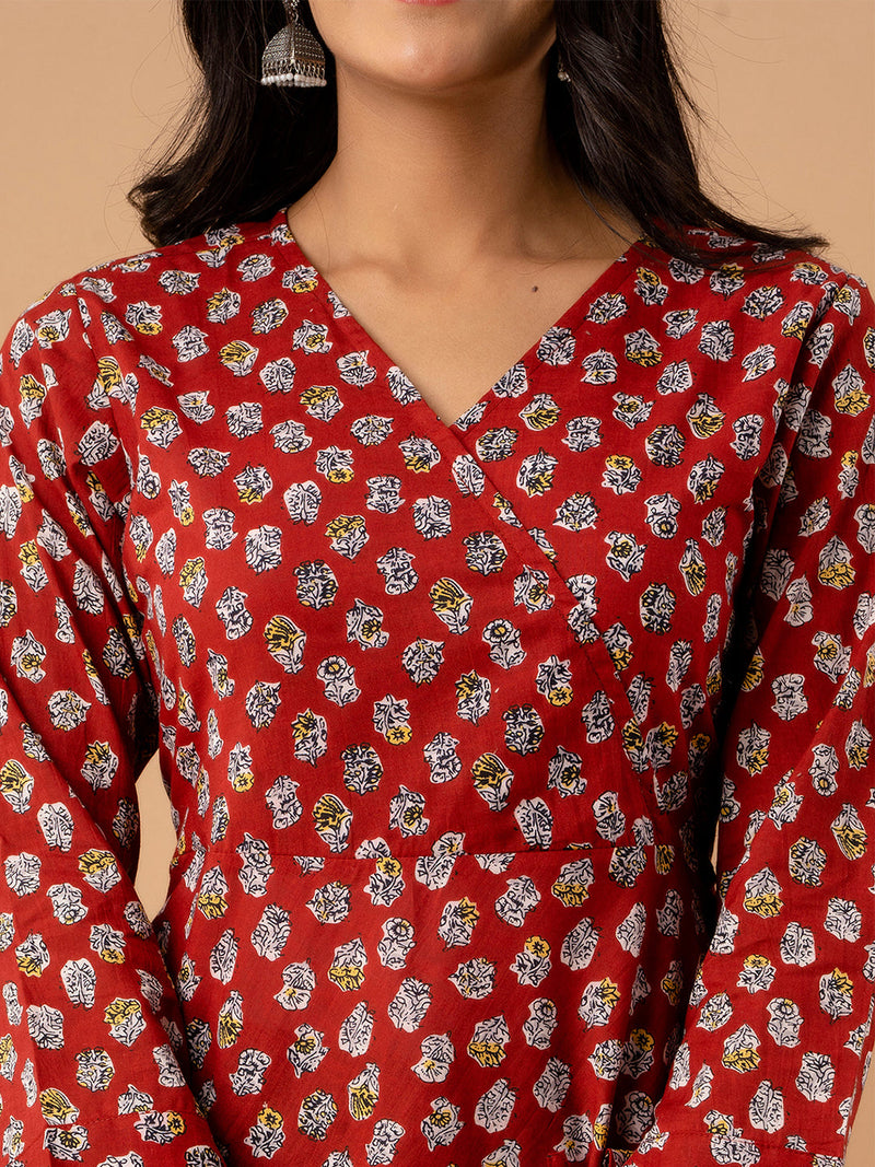 Ethnic Motifs Printed Gathers Cotton Tunic