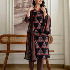 Bordered V-Neck 3-Piece Kurta Set with Ankle-Length Pants & Full-Length Dupatta (M–XXL)