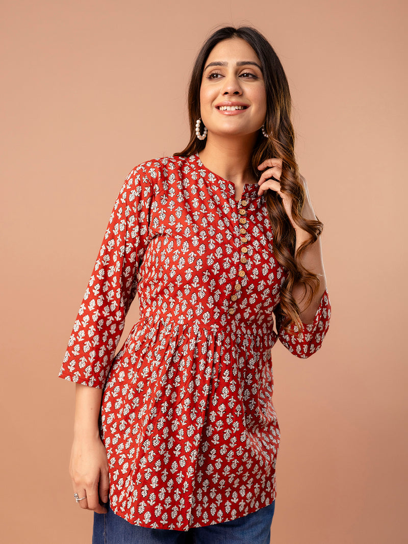 Top – Mandarin Collar, 3/4 Sleeves, Flattering Fit (Sizes S–XXL)
