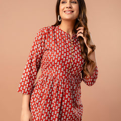Top – Mandarin Collar, 3/4 Sleeves, Flattering Fit (Sizes S–XXL)