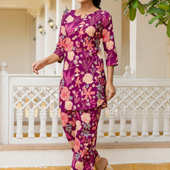 Purple Breezy Printed Cotton Co-Ord Set for Comfortable All-Day Wear