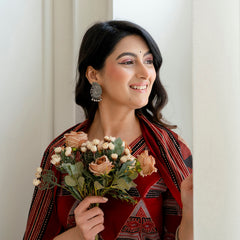 Bordered V-Neck 3-Piece Kurta Set with Ankle-Length Pants & Full-Length Dupatta (M–XXL)