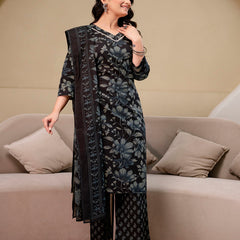 Printed Cotton Kurta Set with V-Neckline, Ankle-Length Pants and Graceful Dupatta