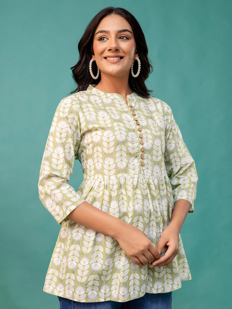 Tunic – Mandarin Collar, 3/4 Sleeves, Flattering Fit (Sizes S–XXL)
