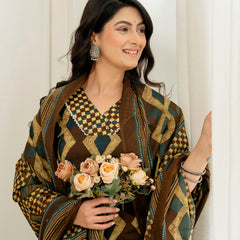 Bordered V-Neck 3-Piece Kurta Set with Ankle-Length Pants & Full-Length Dupatta (M–XXL)