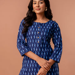 Chic Printed Short Kurti with Round Neck & 3/4 Sleeves