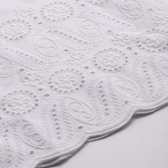 White Embroidered Palazzos–Fully Lined, Elastic Waist & Ankle-Length with Side Pocket