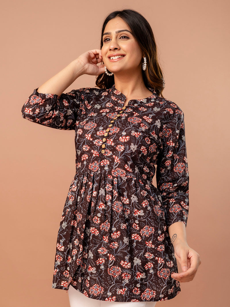 Top – Mandarin Collar, 3/4 Sleeves, Flattering Fit (Sizes S–XXL)