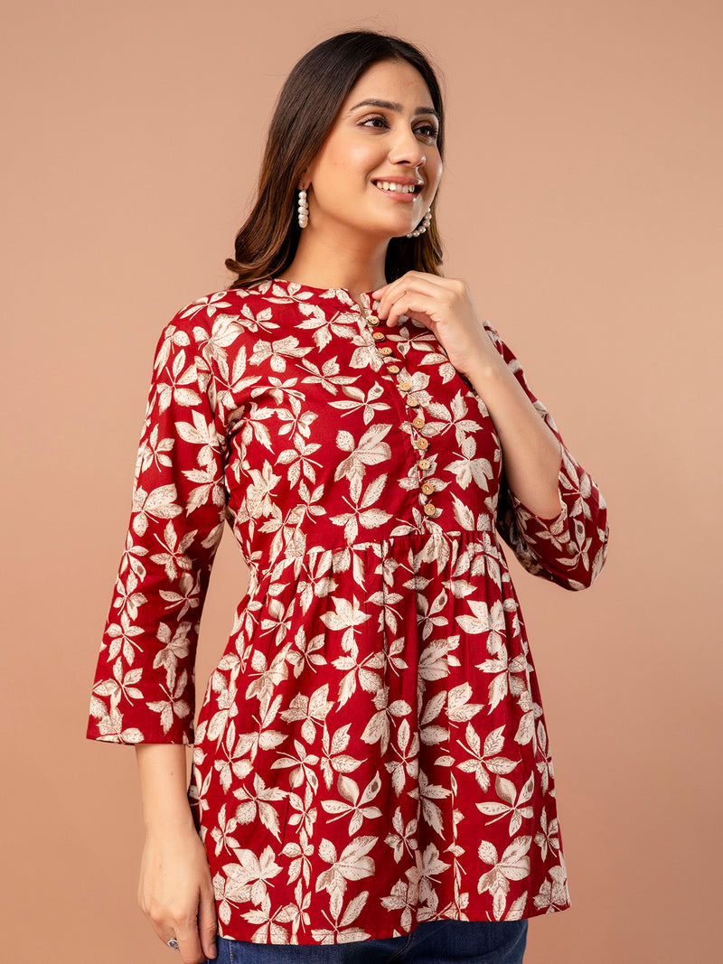 Top – Mandarin Collar, 3/4 Sleeves, Flattering Fit (Sizes S–XXL)