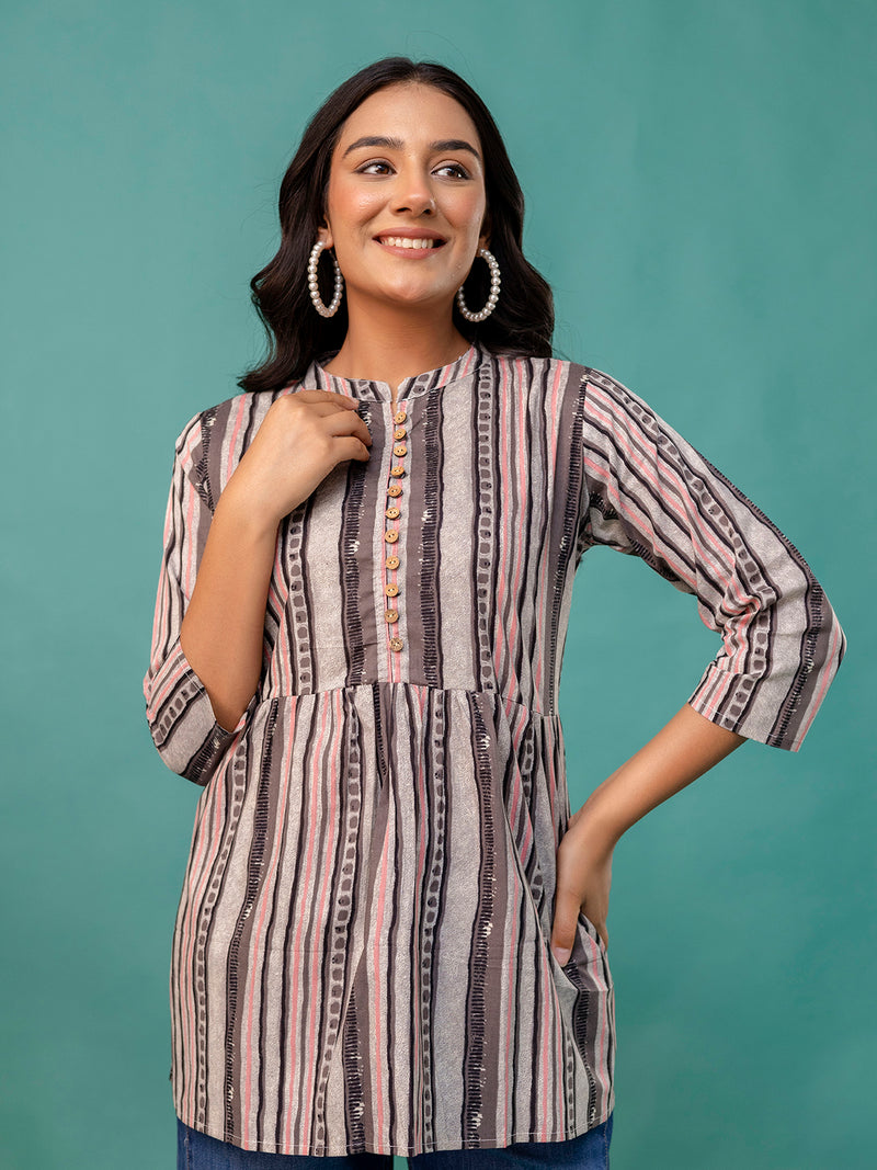 Tunic – Mandarin Collar, 3/4 Sleeves, Flattering Fit (Sizes S–XXL)