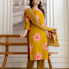 Printed Cotton Kurta Set with Ankle-Length Pants and Graceful Dupatta