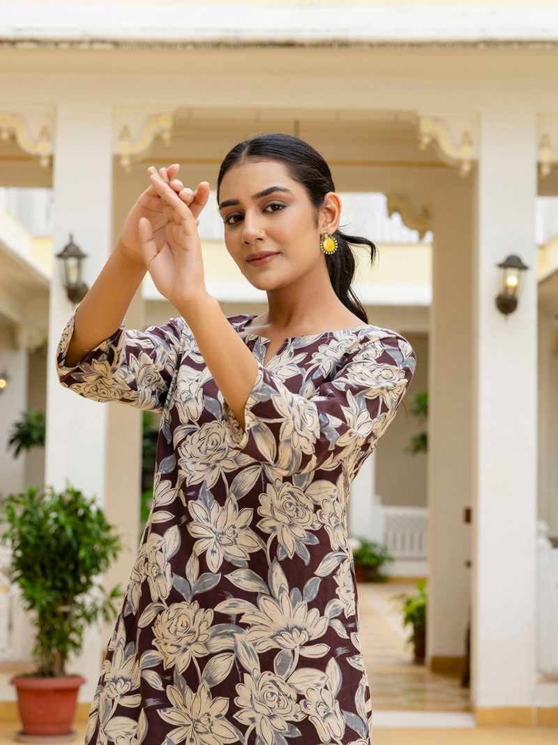 Brown Breezy Printed Cotton Co-Ord Set for Comfortable All-Day Wear