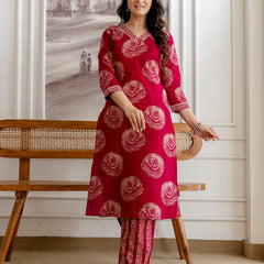 Bordered V-Neck 3-Piece Kurta Set with Ankle-Length Pants & Full-Length Dupatta (M–XXL)