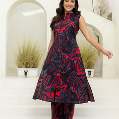 Luxury Mandarin Collar Printed Co-Ord Set with Button Detail A-Line Kurta & Comfort Fit Pants