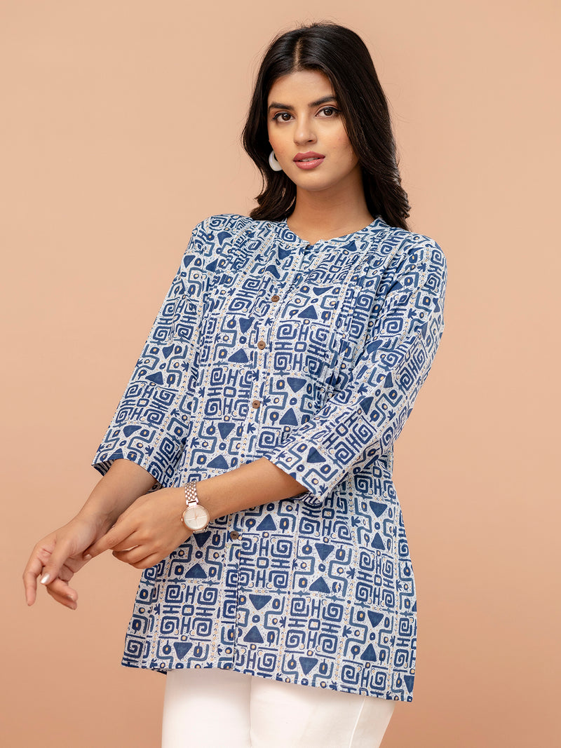 Elegant Mandarin Collar Printed Tunic – Stylish & Comfortable, Sizes