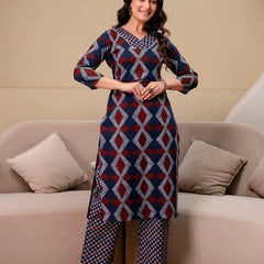Bordered V-Neck 3-Piece Kurta Set with Ankle-Length Pants & Full-Length Dupatta (M–XXL)