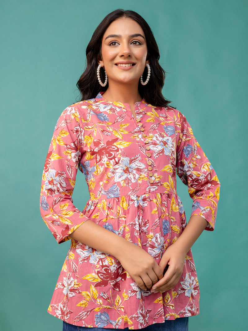 Tunic – Mandarin Collar, 3/4 Sleeves, Flattering Fit (Sizes S–XXL)