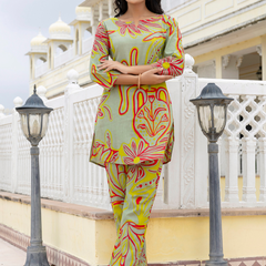 Green Breezy Printed Cotton Co-Ord Set for Comfortable All-Day Wear