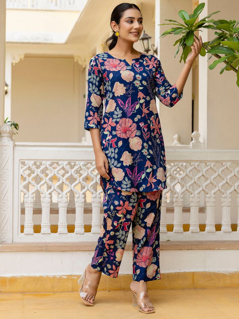 Blue Breezy Printed Cotton Co-Ord Set for Comfortable All-Day Wear