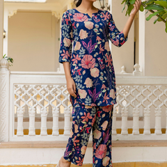 Blue Breezy Printed Cotton Co-Ord Set for Comfortable All-Day Wear