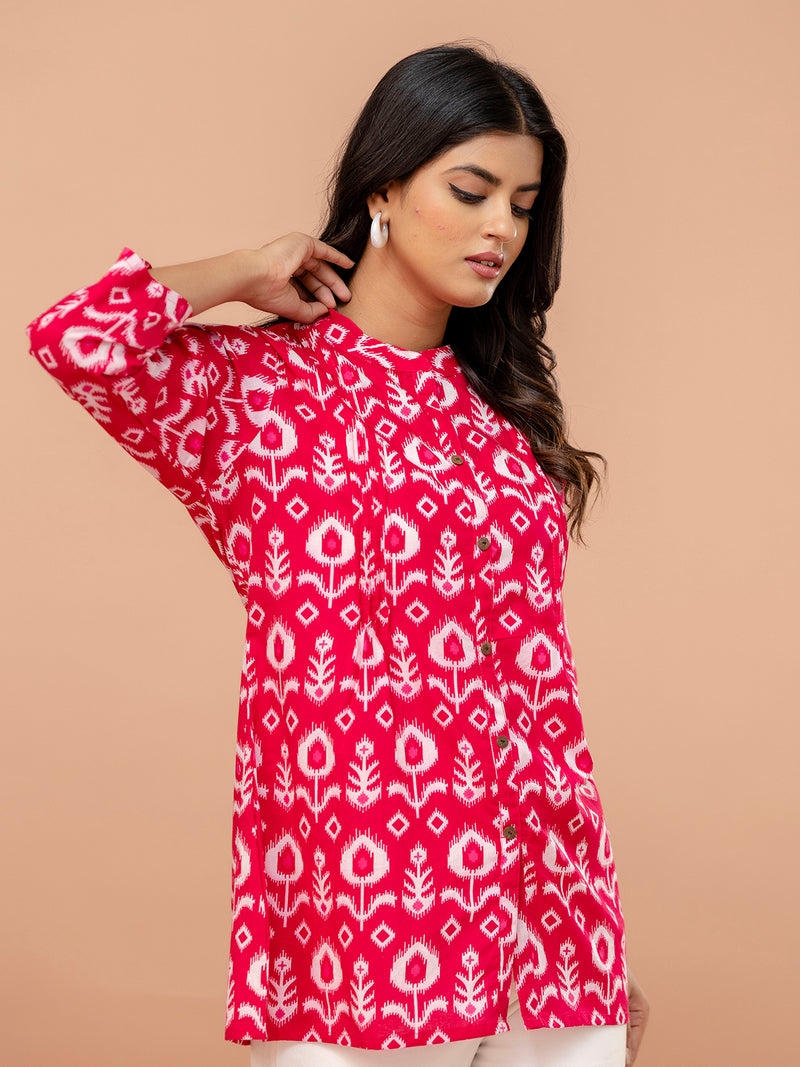 Elegant Mandarin Collar Printed Tunic – Stylish & Comfortable, Sizes