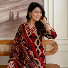 Bordered V-Neck 3-Piece Kurta Set with Ankle-Length Pants & Full-Length Dupatta (M–XXL)