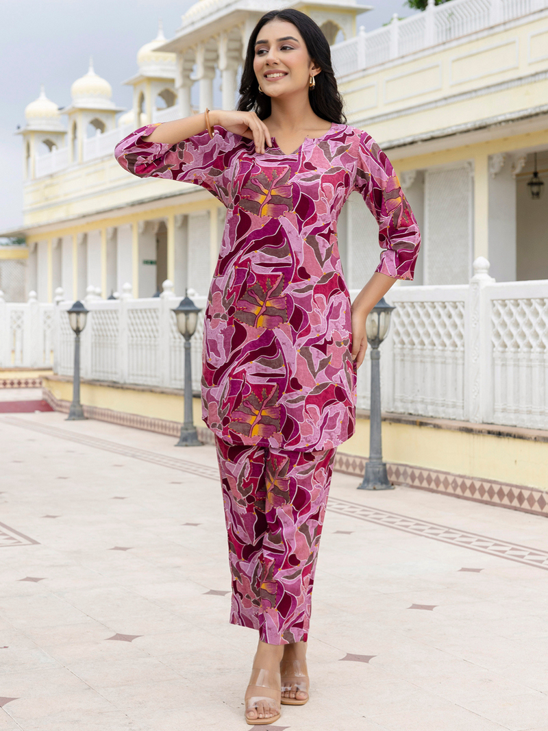 Pink Breezy Printed Cotton Co-Ord Set for Comfortable All-Day Wear