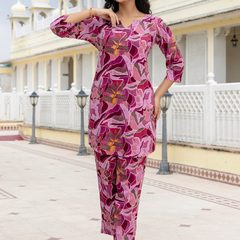 Pink Breezy Printed Cotton Co-Ord Set for Comfortable All-Day Wear