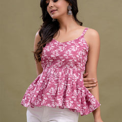 Floral Print Cotton Peplum Top