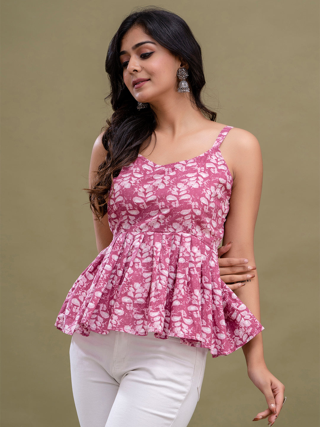 Floral Print Cotton Peplum Top