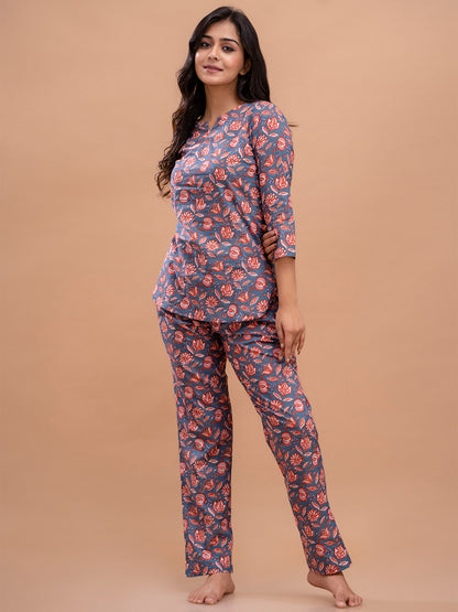 Floral Printed Pure Cotton Night Suits FRLW9024