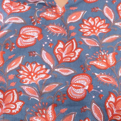 Blue Printed Cotton Night Suit with V-Neck Kurti & Ankle-Length Pants